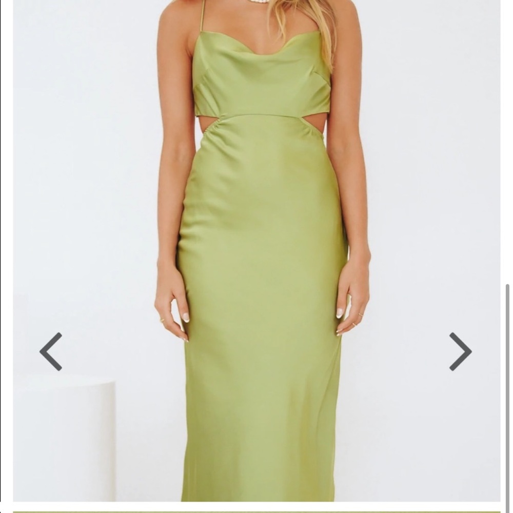 Vrg grl sunset hills bias cut midi dress in olive